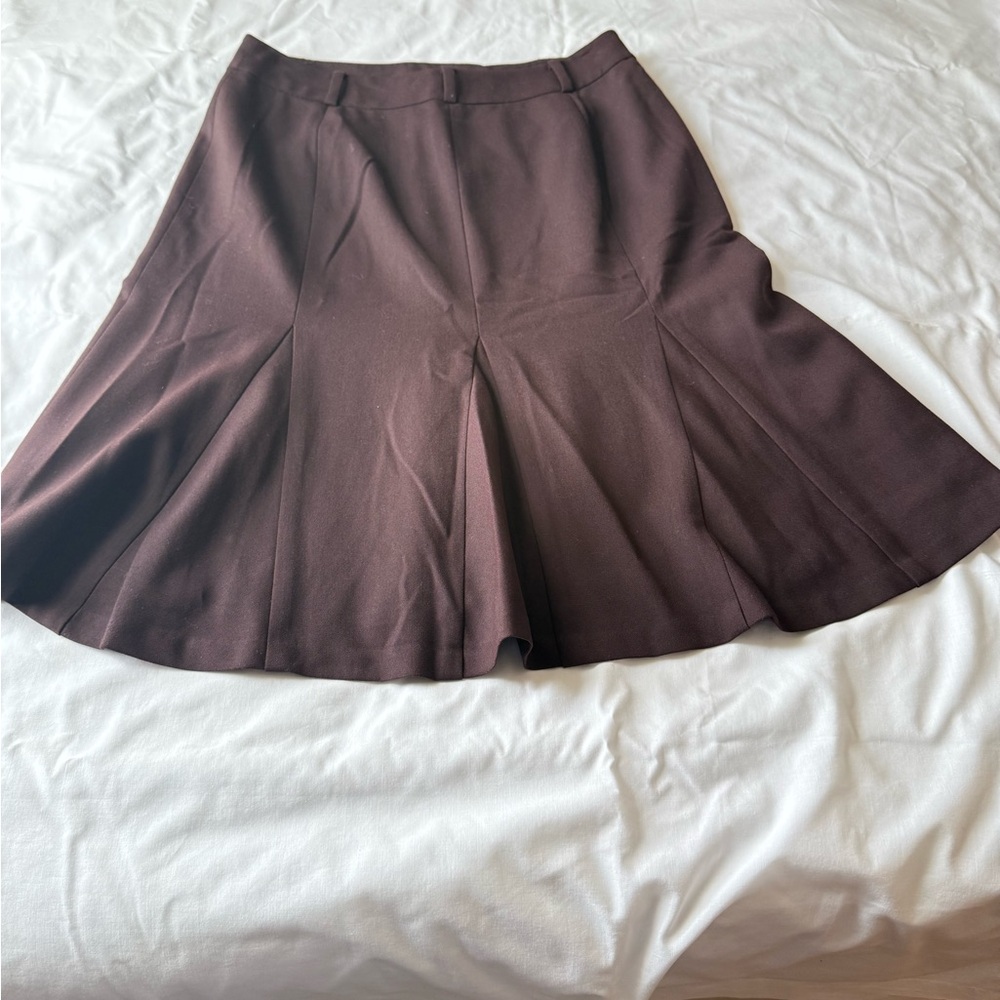 Brown Knee-Length A-Line Pleated Skirt for Work